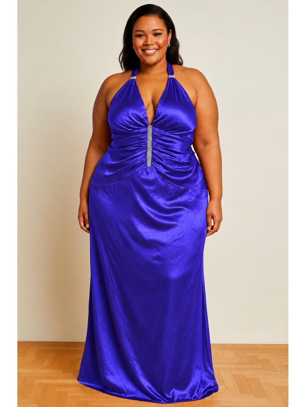 Colors Dress Purple Halter Gown Plus sz 18 Prom Gala Satin $590 Designer